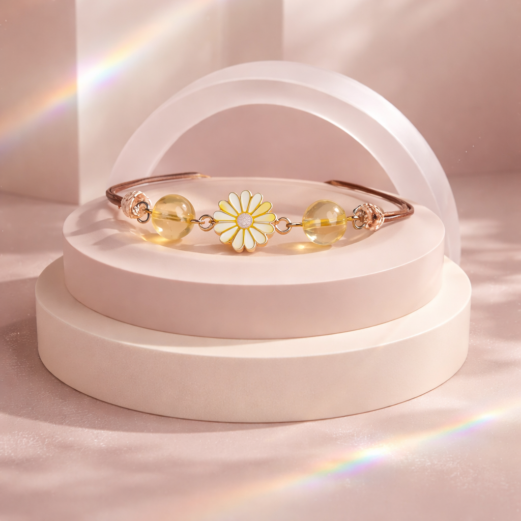 Bracelet Cordon Citrine 8mm — Pierre d'énergie & Breloque Fleur, Bohème