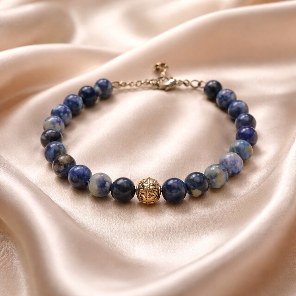 Bracelet Sodalite 6mm — Chaîne Argent 925, Clarté Mentale & Harmonie