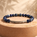 Bracelet Sodalite 6mm — Tube Fleuri Acier, Sérénité, Style Bohème Raffiné