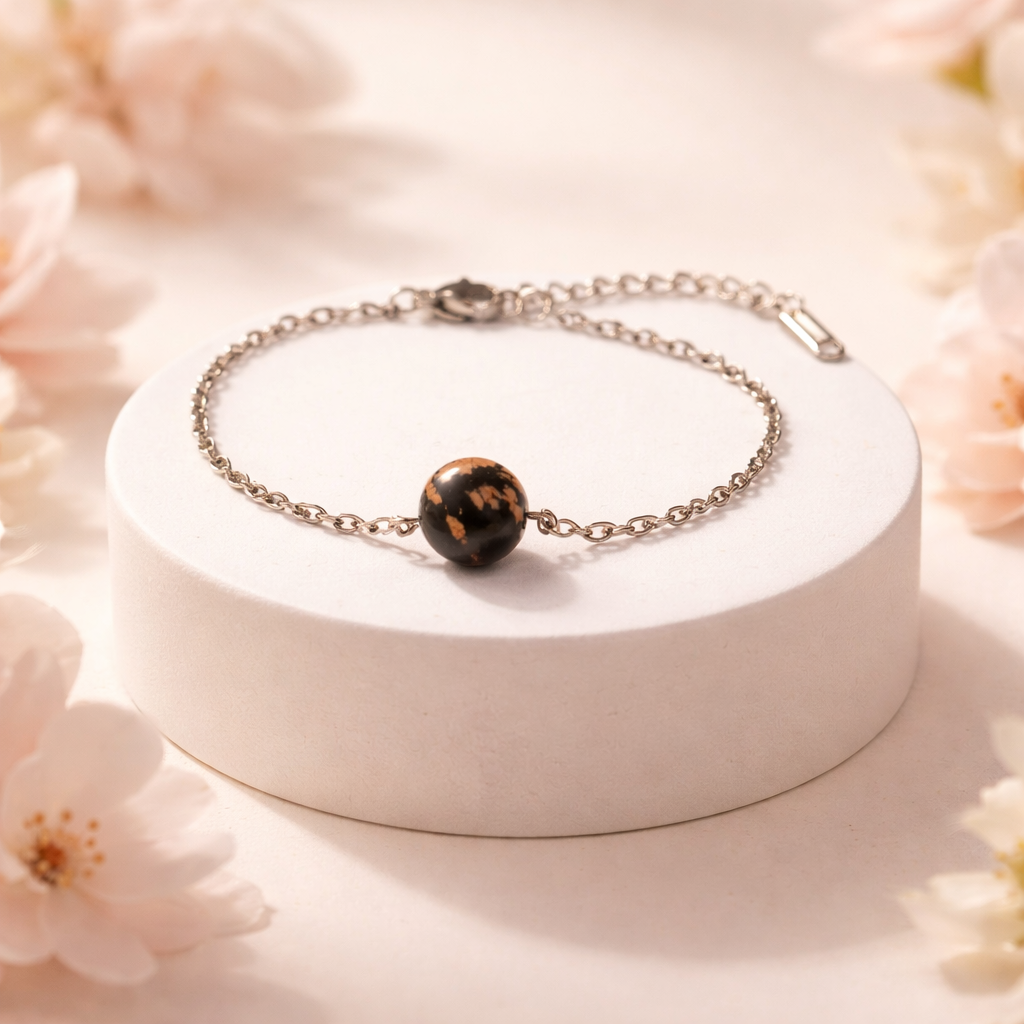 Bracelet Rhodonite 10mm Réglable — Chaîne Acier, Amour, Protection & Équilibre
