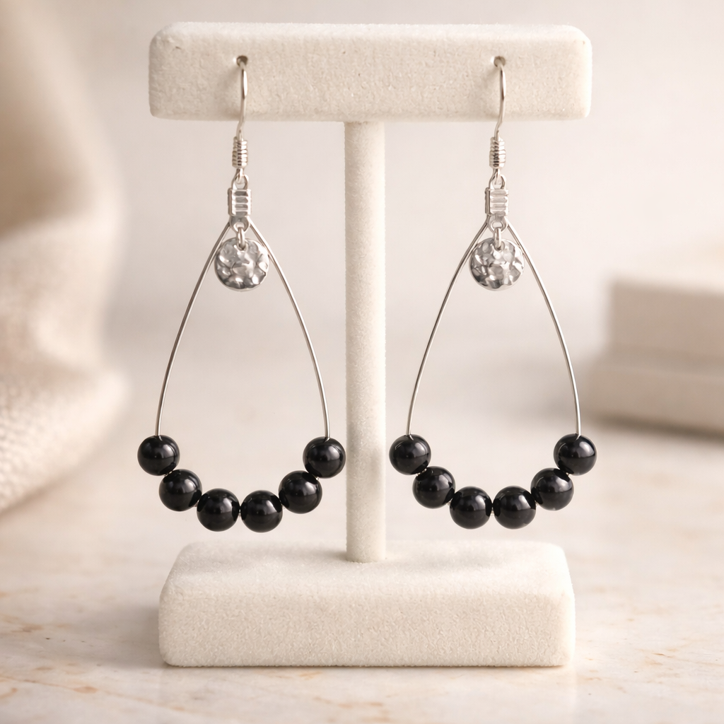 Boucles d'oreilles Obsidienne Noire — Pierre naturelle 6mm, Acier inoxydable