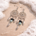 Boucles d'oreilles Pierre de Sable Bleu et Jade Bleue Chips — Attrape-rêves, Argent