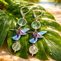 Boucles d'oreilles Fluorite — Pierre naturelle 8mm, Colibri émail, Argent 925