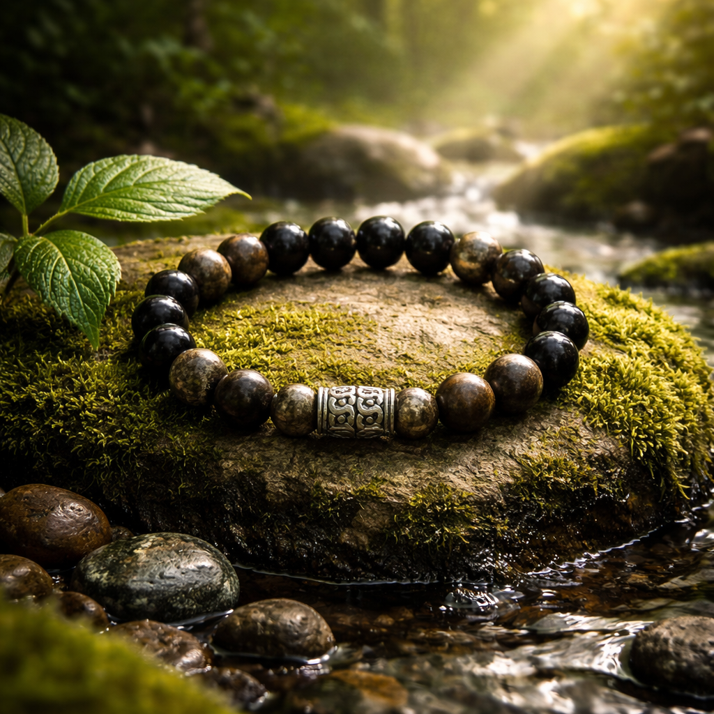 Bracelet Pyrite & Tourmaline Noire 8mm — 16cm