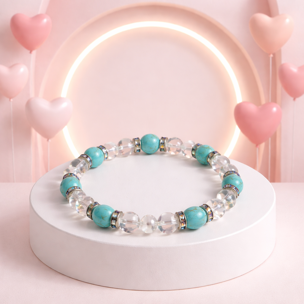 Bracelet Howlite Turquoise et Cristal de Roche.