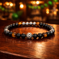 Bracelet Obsidienne Noire, Œil de Tigre & Hématite 6mm — Protection, Stabilité & Ancrage
