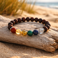 Bracelet 7 Chakras — Bois de Santal Rouge, 7 couleurs naturelles