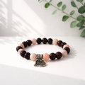 Bracelet Bois de Santal Rouge & Opale Rose — Perles 8mm, Breloque Cœur Bohème