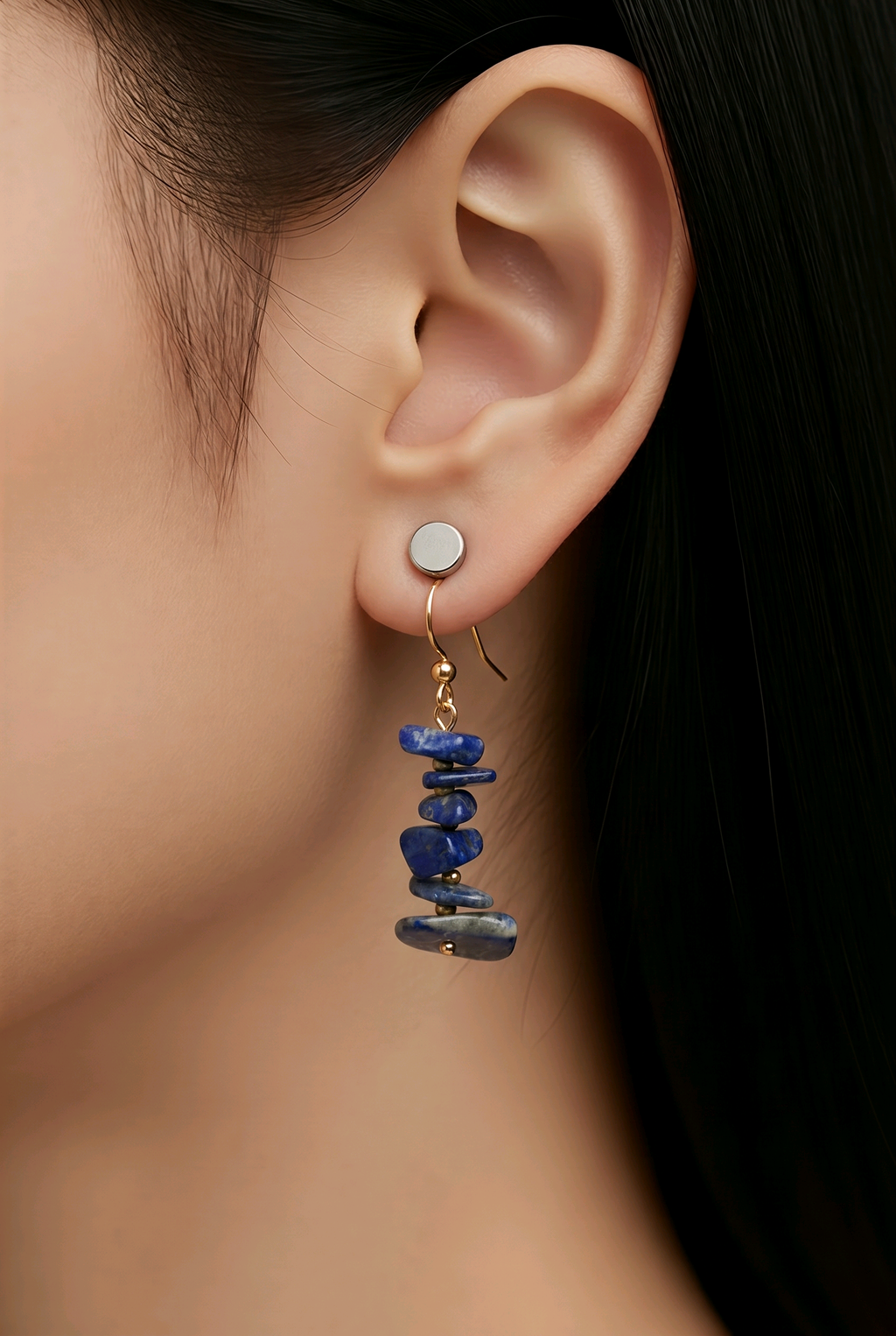 Boucles d'oreilles Lapis Lazuli Chips — Pierre naturelle, Plaqué or 18k