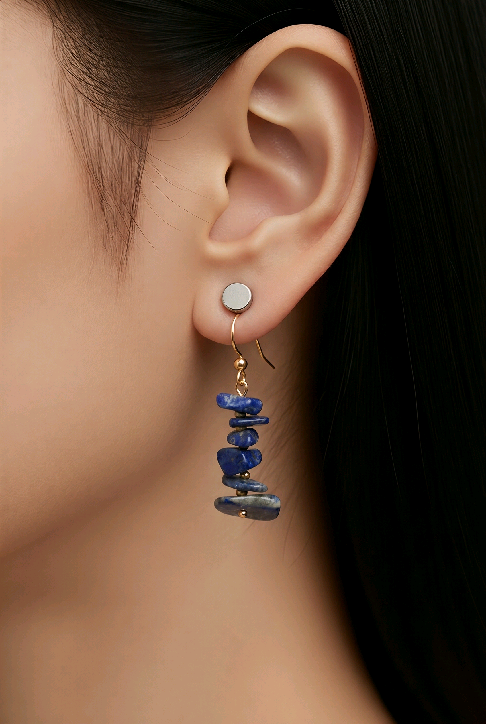 Boucles d'oreilles Lapis Lazuli Chips — Pierre naturelle, Plaqué or 18k
