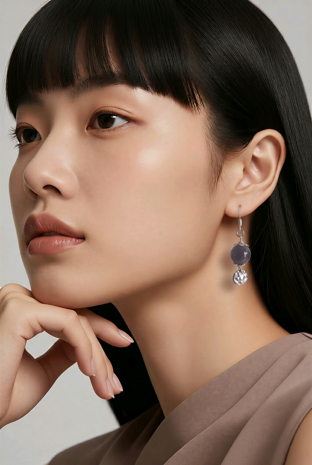 Boucles d'oreilles Améthyste Chevron — Pierre naturelle 10mm, Argent 925