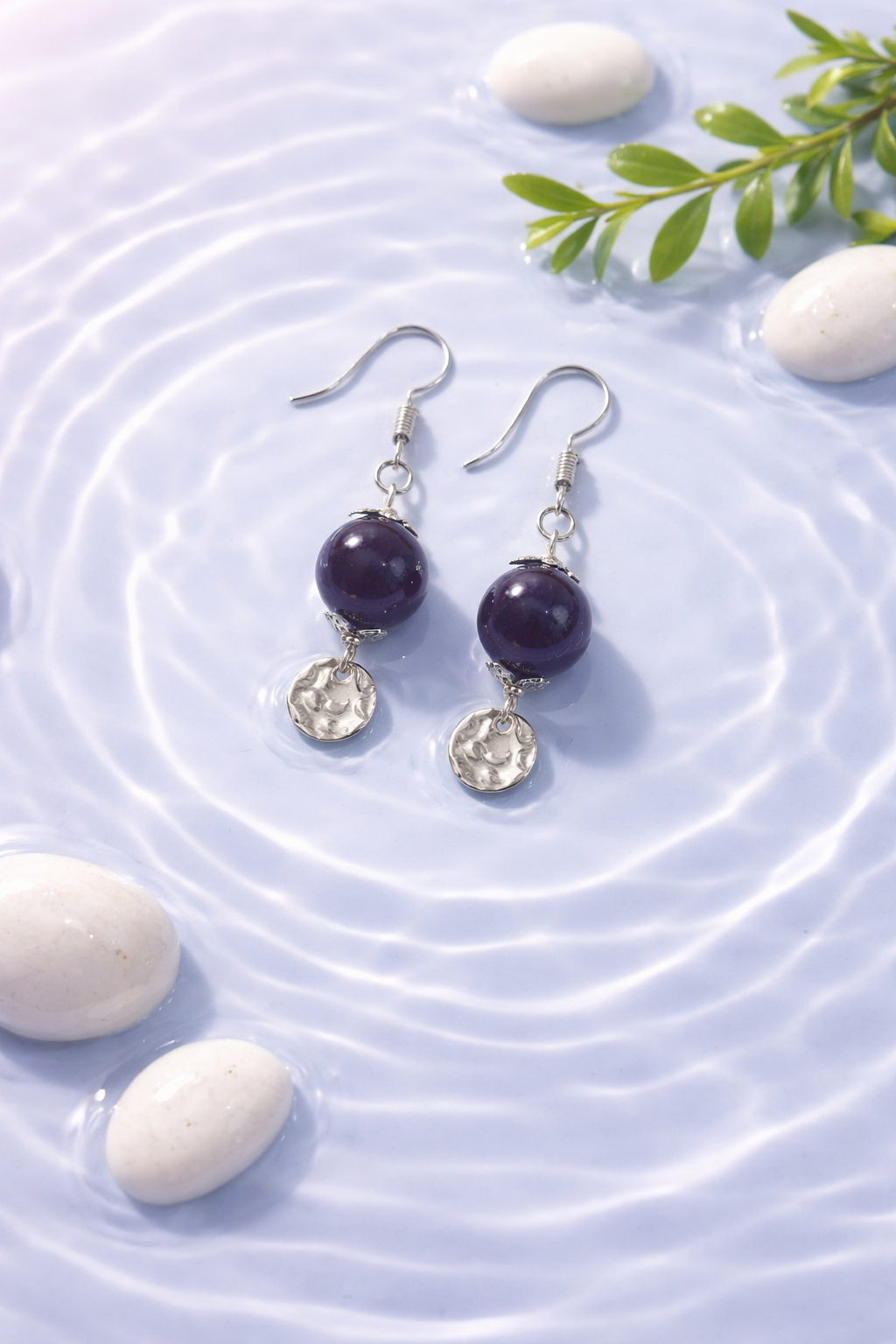 Boucles d'oreilles Améthyste Chevron — Pierre naturelle 10mm, Argent 925