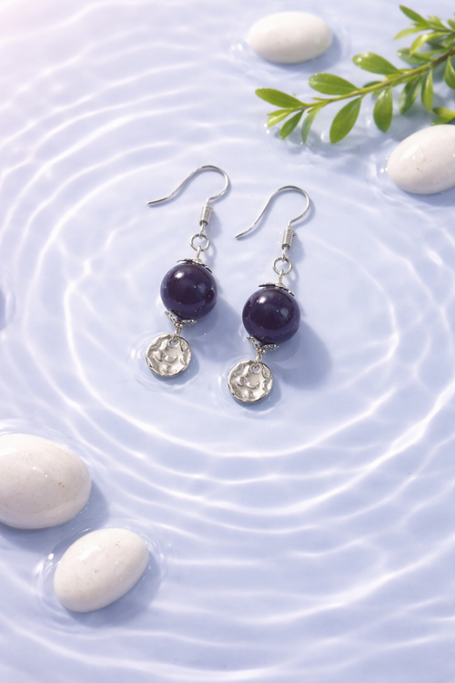 Boucles d'oreilles Améthyste Chevron — Pierre naturelle 10mm, Argent 925