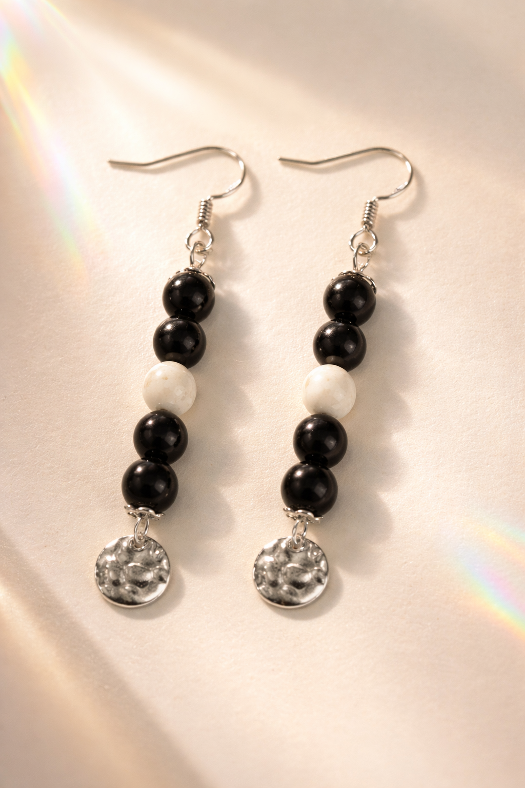 Boucles d'oreilles Obsidienne Noire et Howlite — Pierres naturelles 6mm, Argent 925