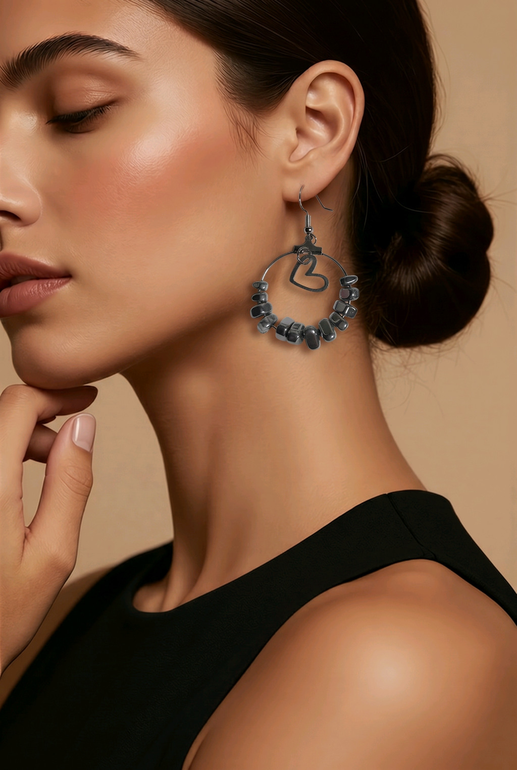 Boucles d'oreilles Hématite Gris Anthracite — Pierre d'ancrage, Acier inoxydable