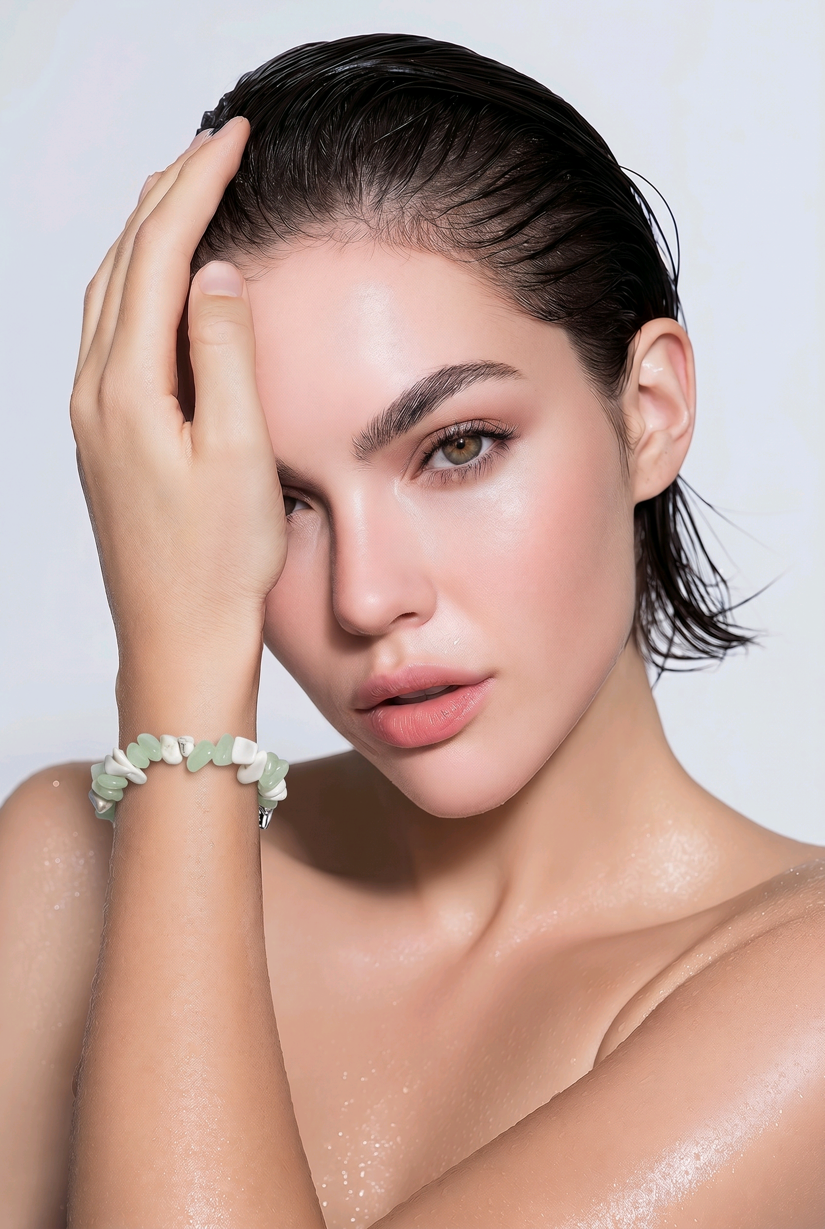 Bracelet Calcédoine Verte & Magnésite Blanche — Chips naturelles, Style Bohème
