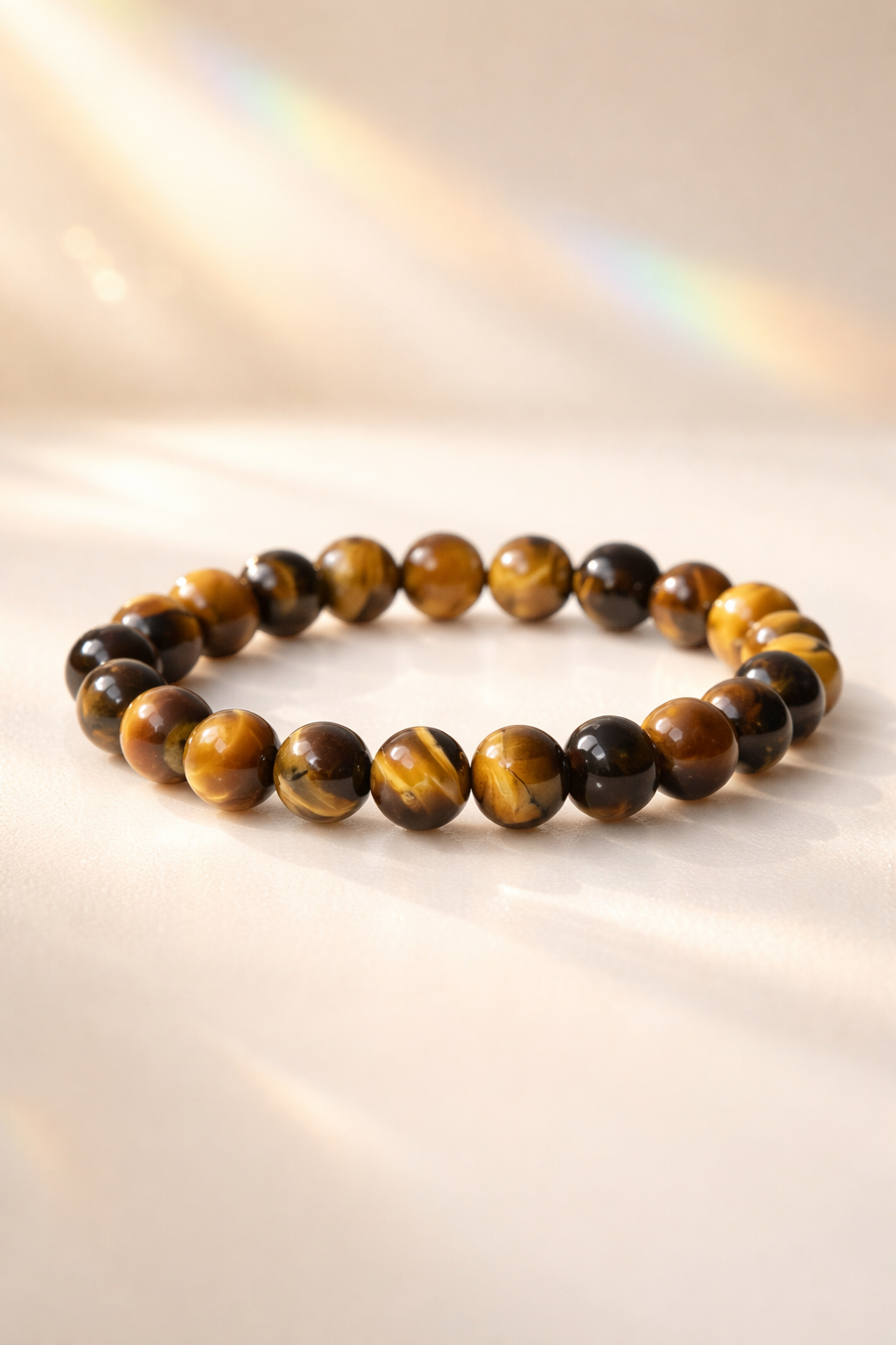 Bracelet Œil de Tigre 8mm — Confiance, Protection & Énergie Positive, Fil Élastique