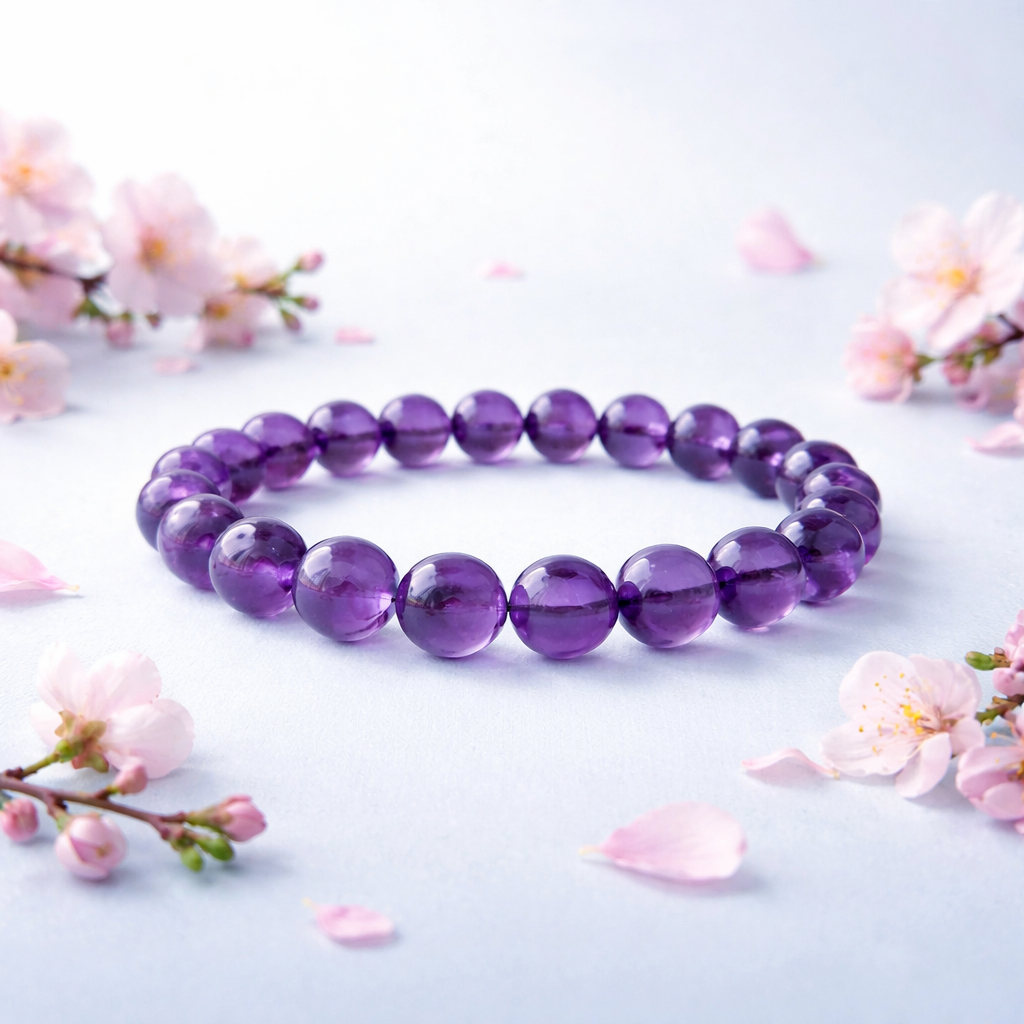 Bracelet Améthyste — Perles naturelles 8mm, Sérénité & Clarté mentale