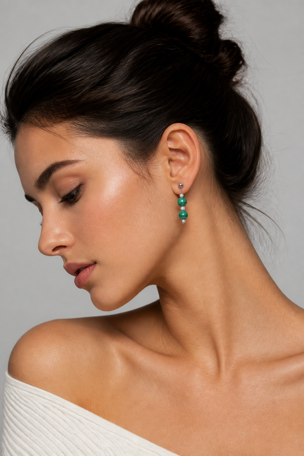 Boucles d'Oreilles Malachite Naturelle, Pierre Naturelle de 8mm Femme, Clous d'Oreille Acier Inoxydable Doré