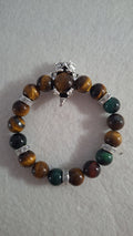 Bracelet dragon en œil de tigre avec breloque argentée