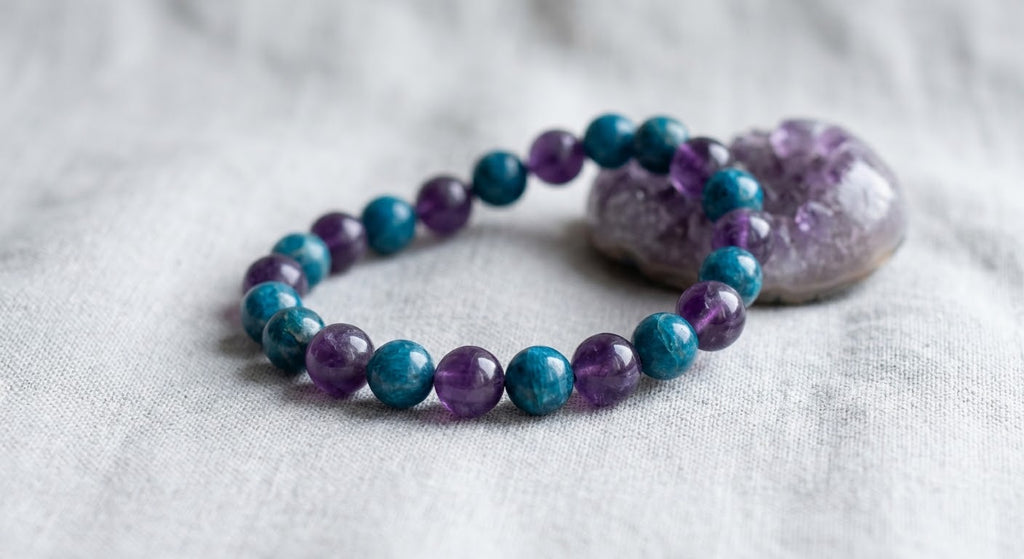 Bracelet apatite bleue et améthyste