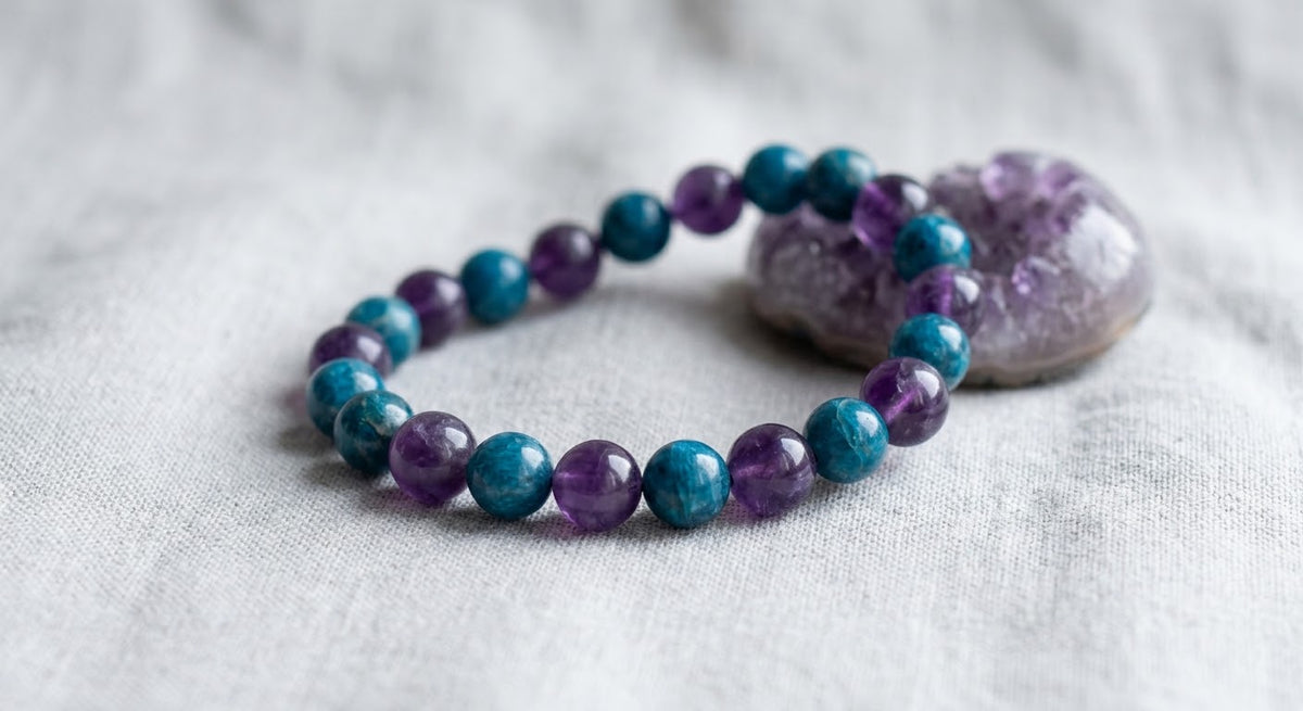 Bracelet apatite bleue et améthyste