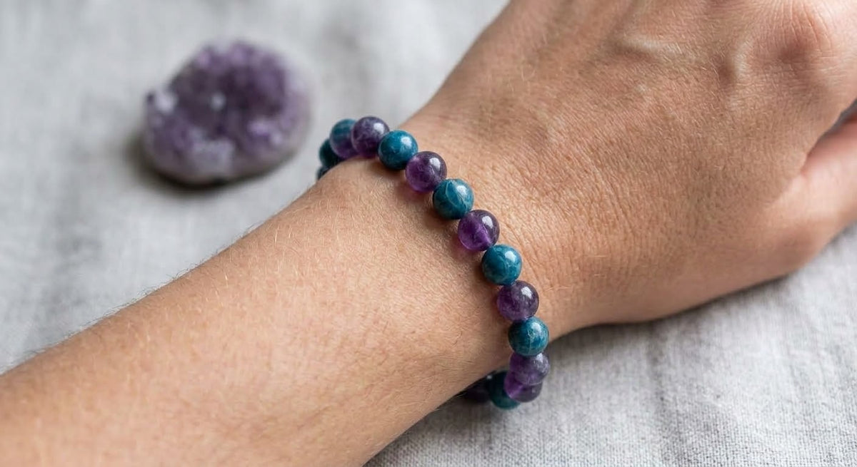 Bracelet apatite bleue et améthyste