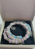 Bracelet câble mémoire 2 rangs en quartz bleu, lépidolite et cristal