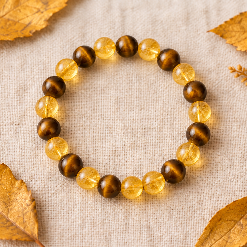 Bracelet citrine et œil de tigre corrigé en bas