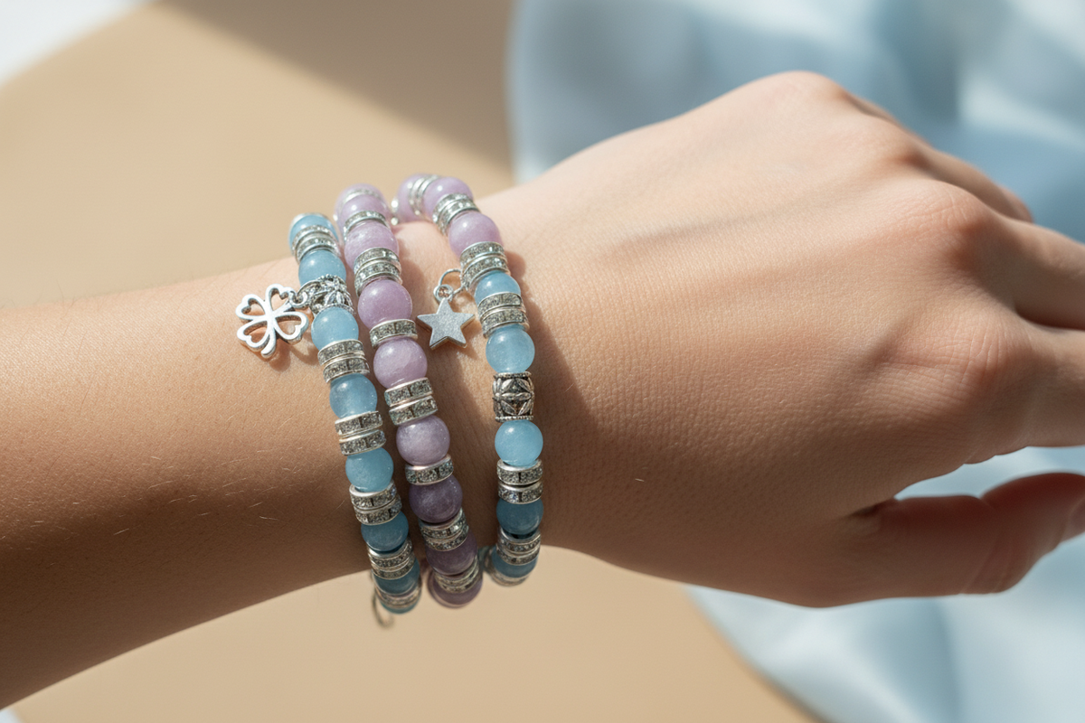 Bracelet à deux rangs porté au poignet
