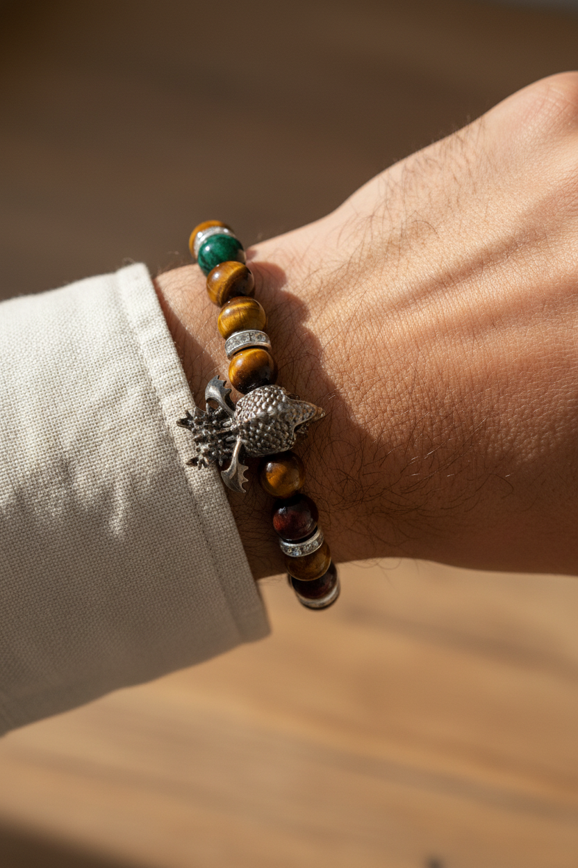 Bracelet dragon porté au poignet d’un homme