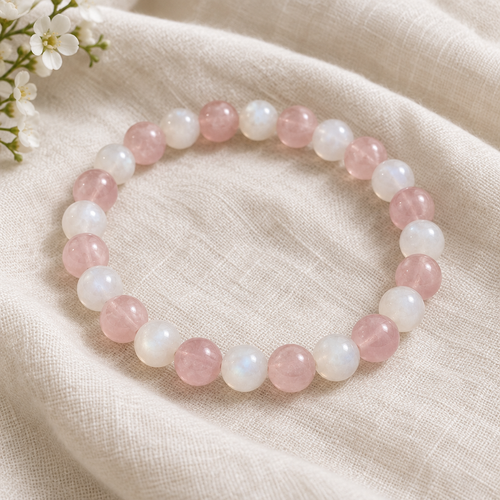 Bracelet en quartz rose et pierre de lune