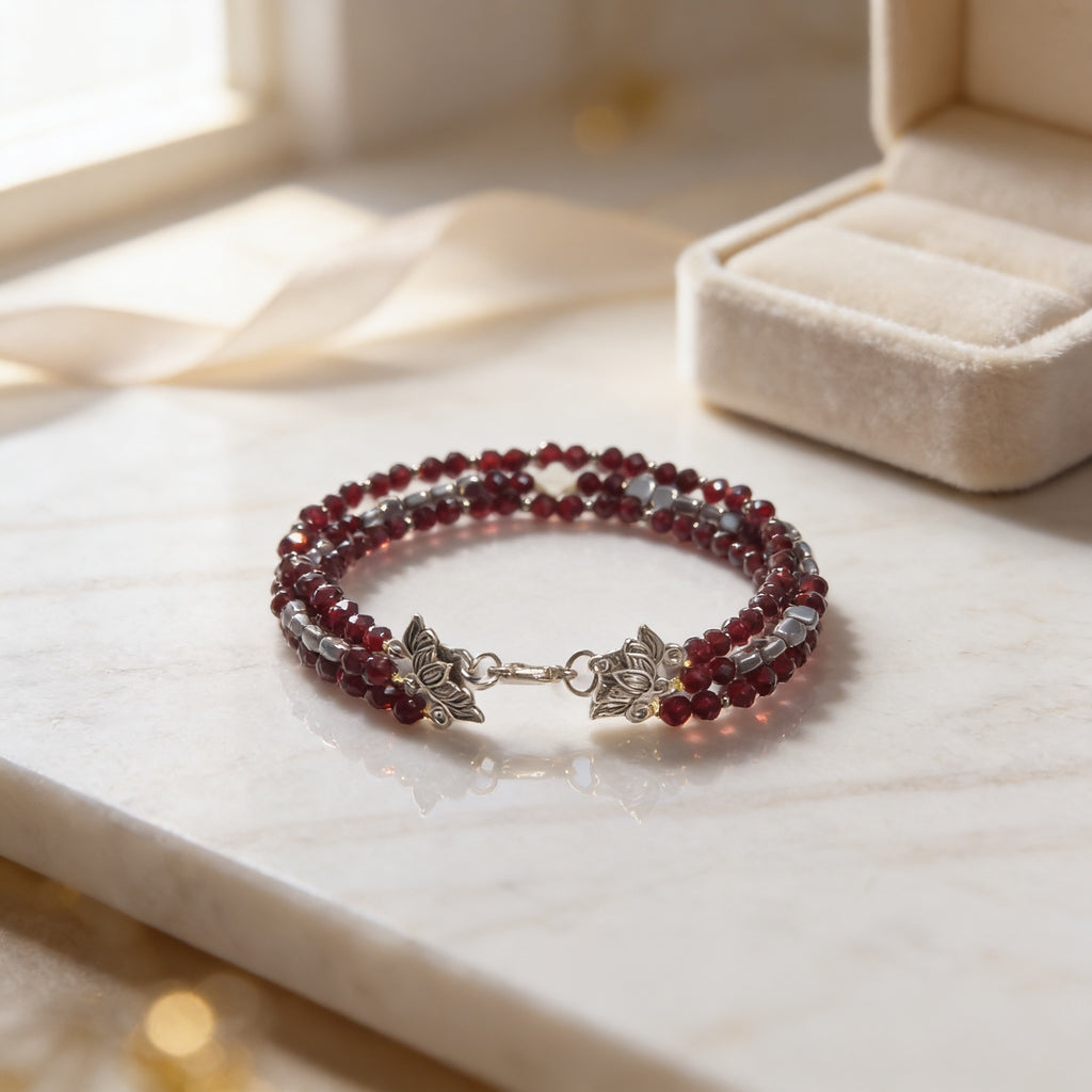 Bracelet Grenat, Hématite et Nacre.