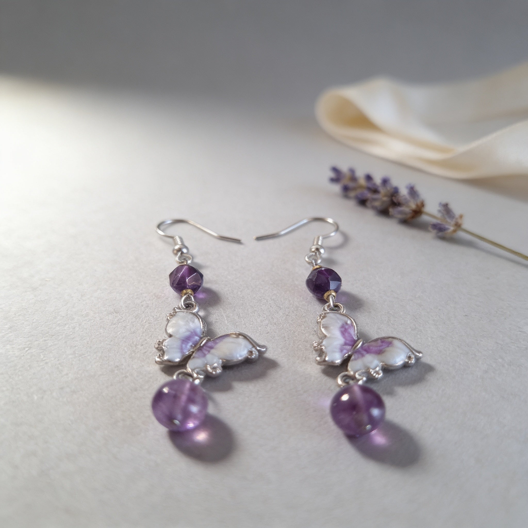 Boucles d'oreilles Améthyste- Pierre naturelles Apaisante.