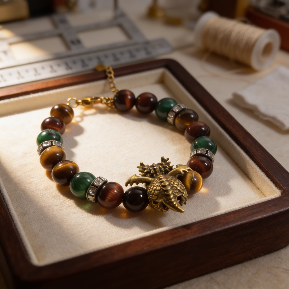 Bracelet œil de tigre 8 et 10 mm avec dragon