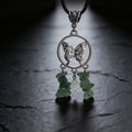 Collier ras-de-cou réglable en aventurine verte, papillon argenté et fleur Trochus