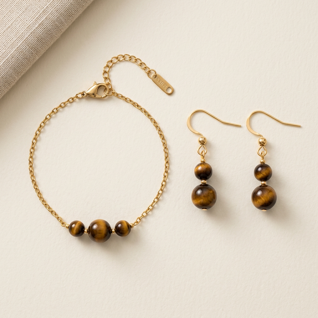 Mise en scène du bracelet et des boucles d’oreilles