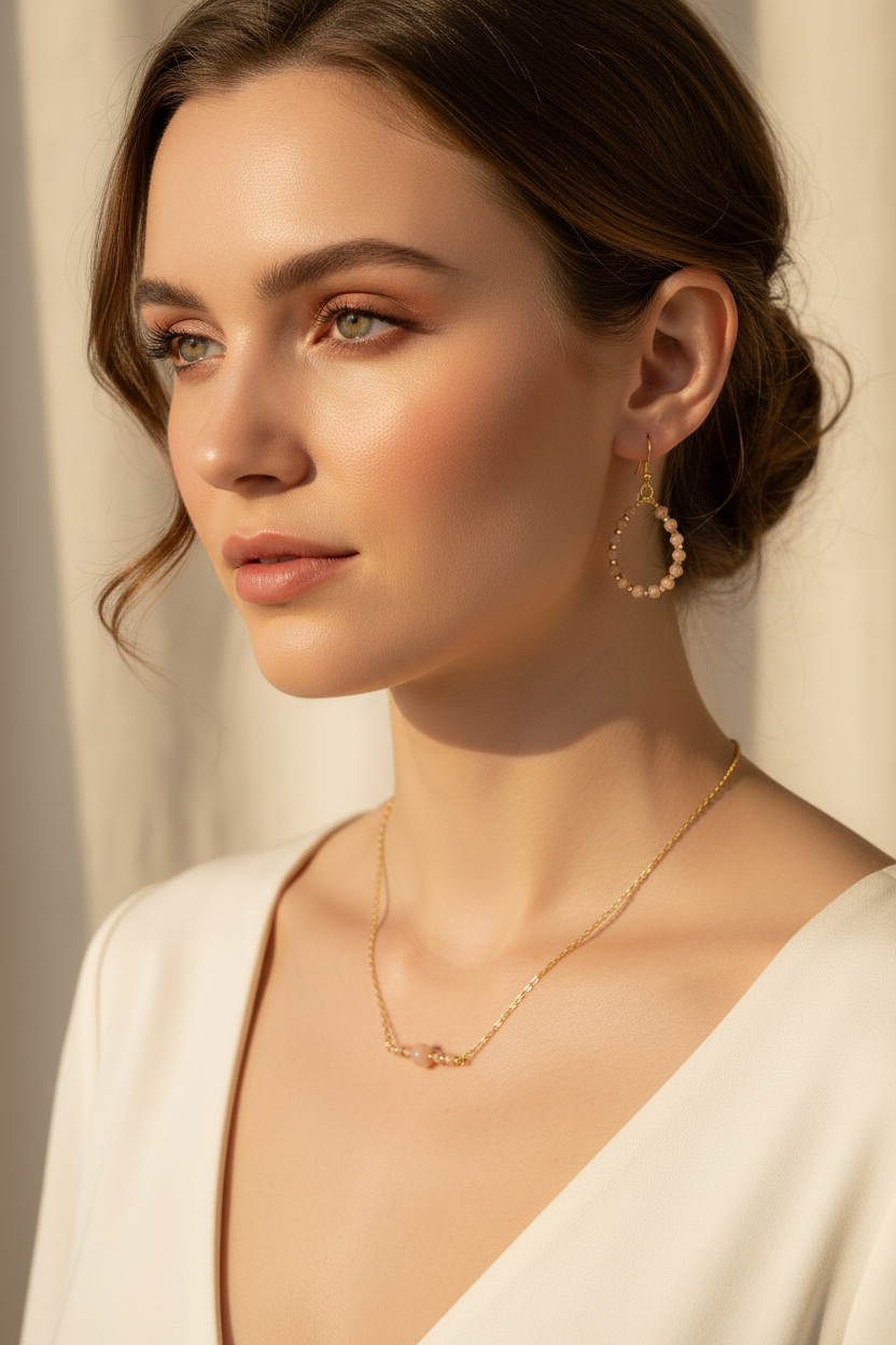 Parure pierre de soleil portée par une femme