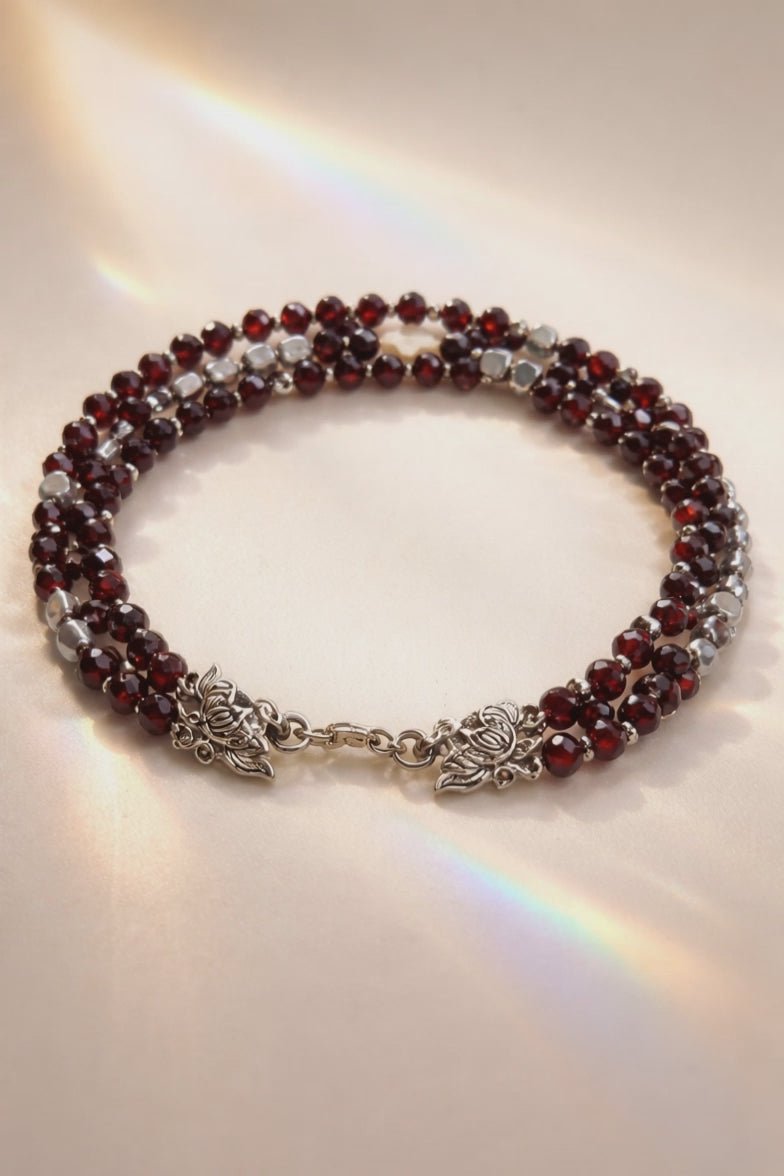 Bracelet Grenat, Hématite et Nacre.