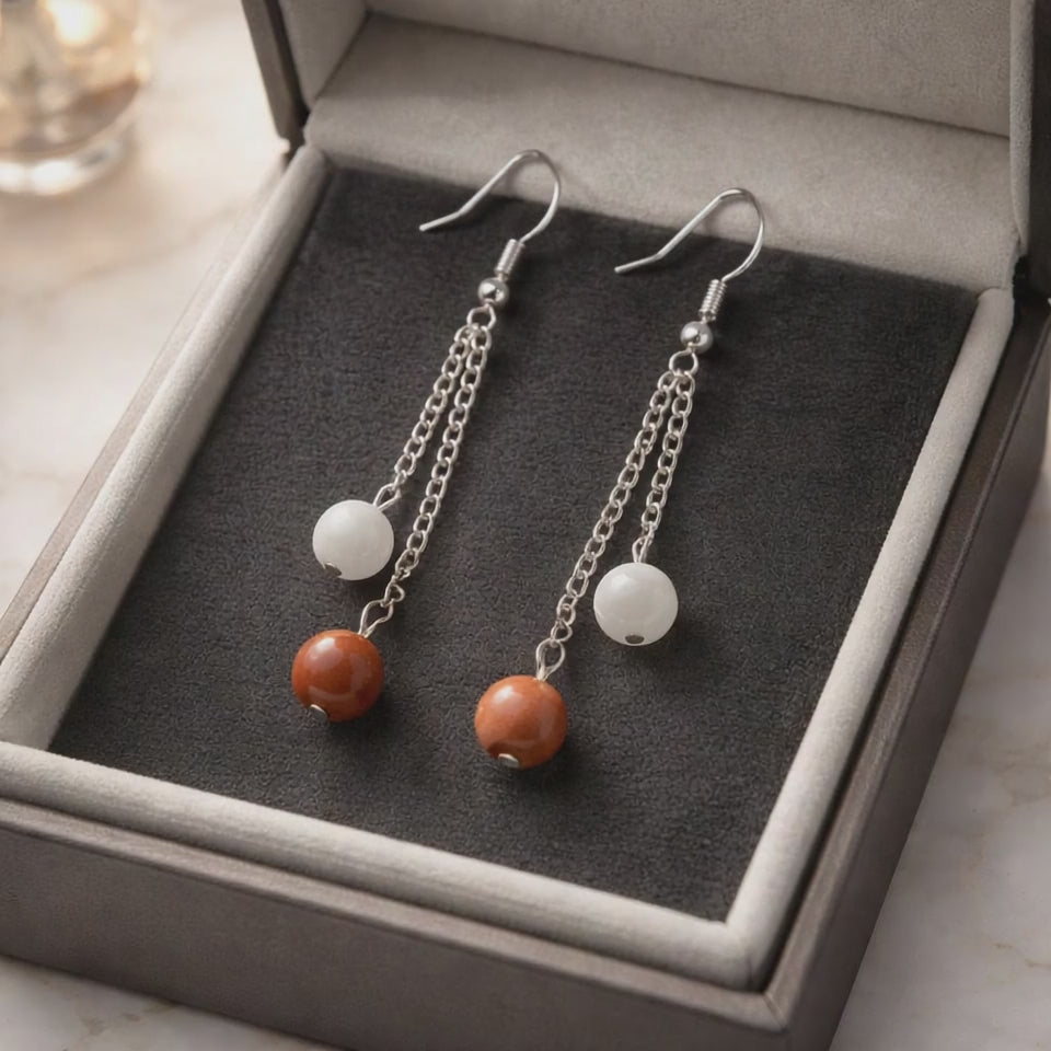 Boucles d'oreilles Jaspe Rouge et Opale — Pierres naturelles 8mm, Argent 925