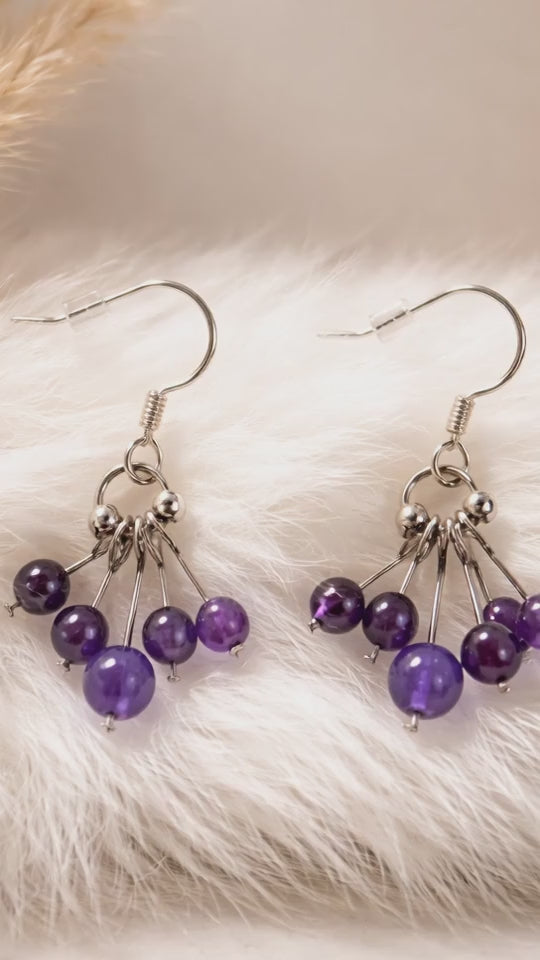 Boucles d'oreilles Améthyste — Perles 6mm, Argent 925 et Acier inoxydable