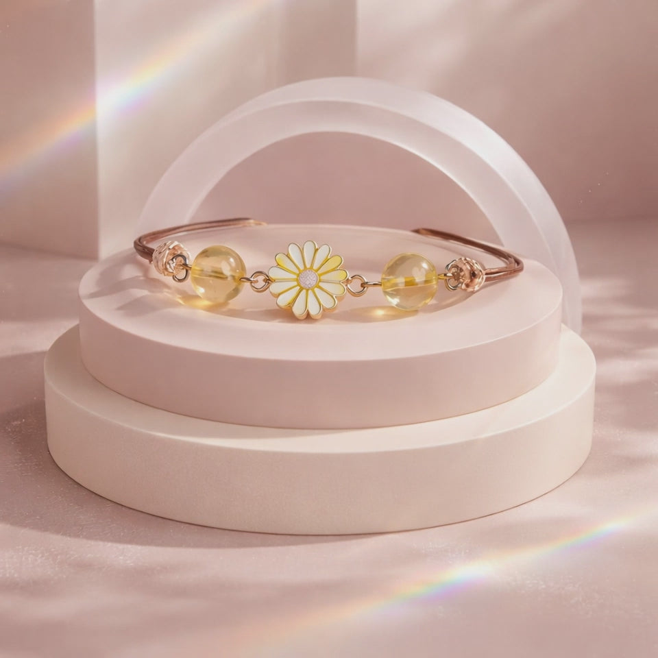 Bracelet Cordon Citrine 8mm — Pierre d'énergie & Breloque Fleur, Bohème