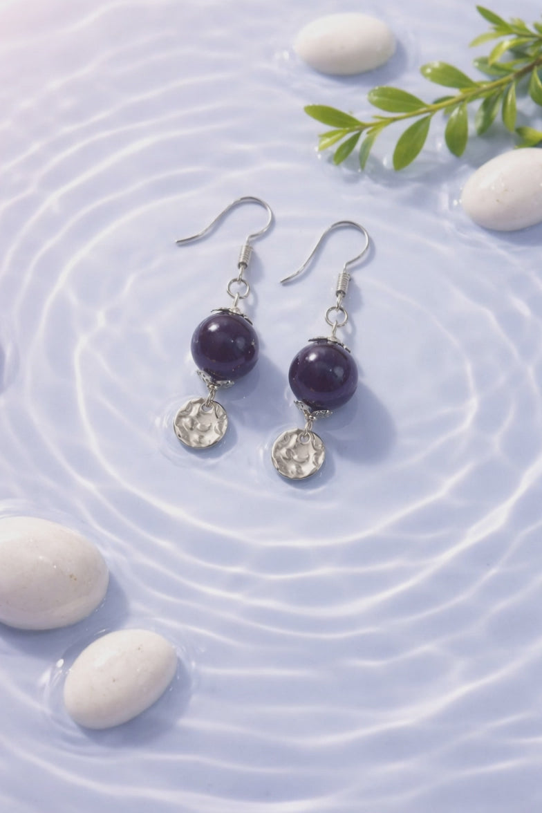 Boucles d'oreilles Améthyste Chevron — Pierre naturelle 10mm, Argent 925