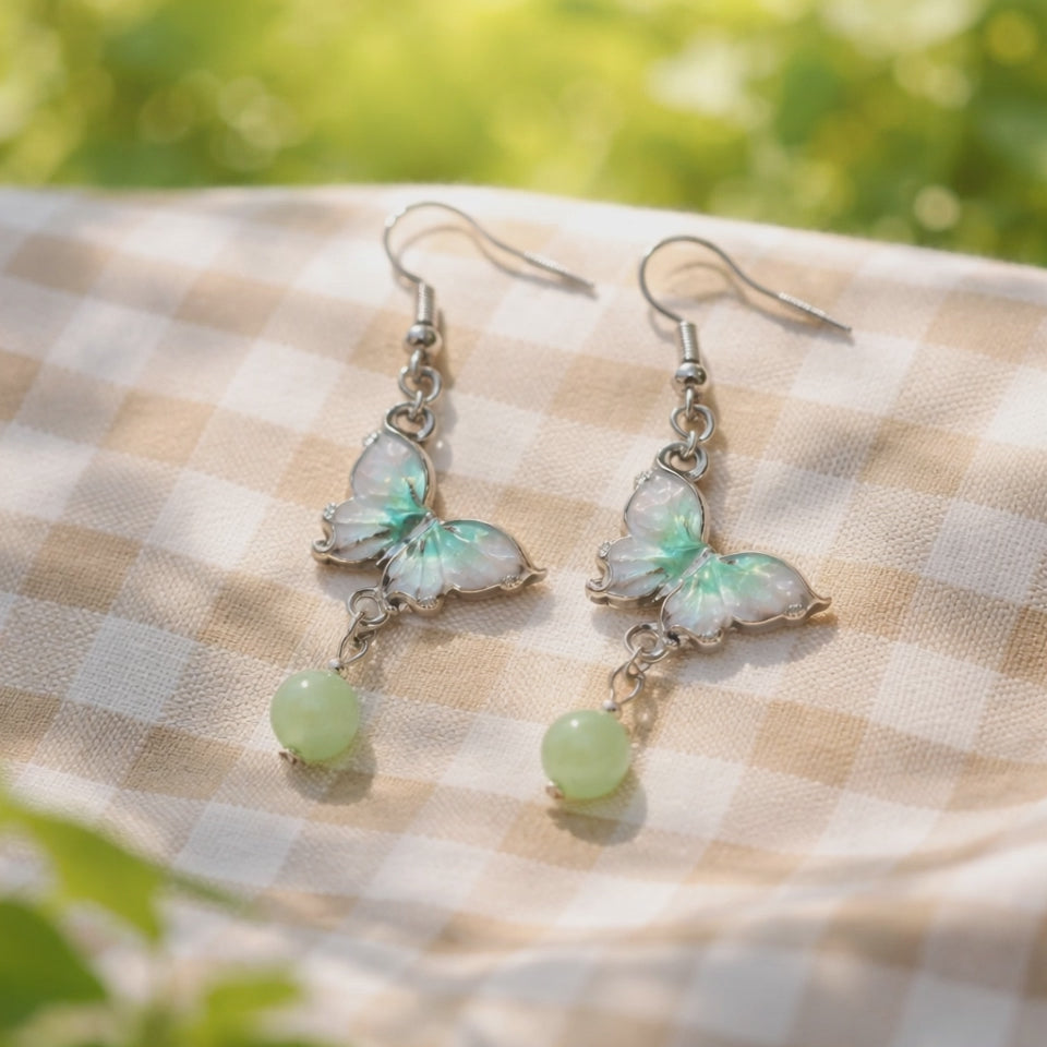 Boucles d'oreilles Aventurine Verte — Pierre naturelle, Design Papillon, Argent sterling