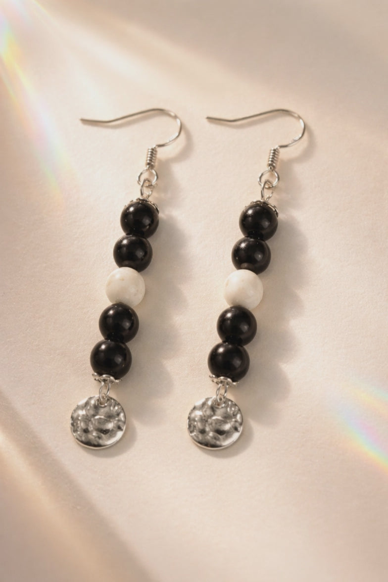 Boucles d'oreilles Obsidienne Noire et Howlite — Pierres naturelles 6mm, Argent 925
