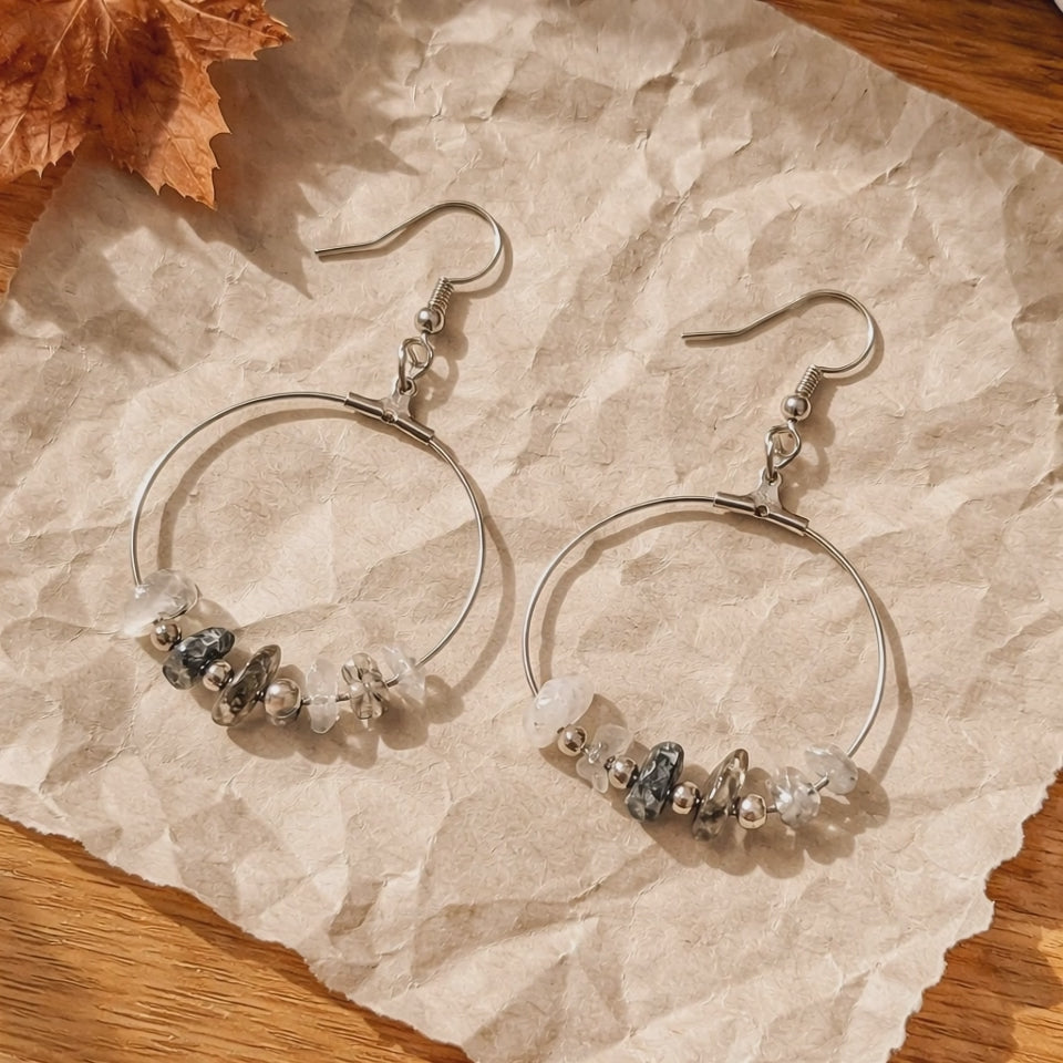 Boucles d'oreilles Quartz Rutilé Noir Chips — Pierre naturelle, Argent sterling