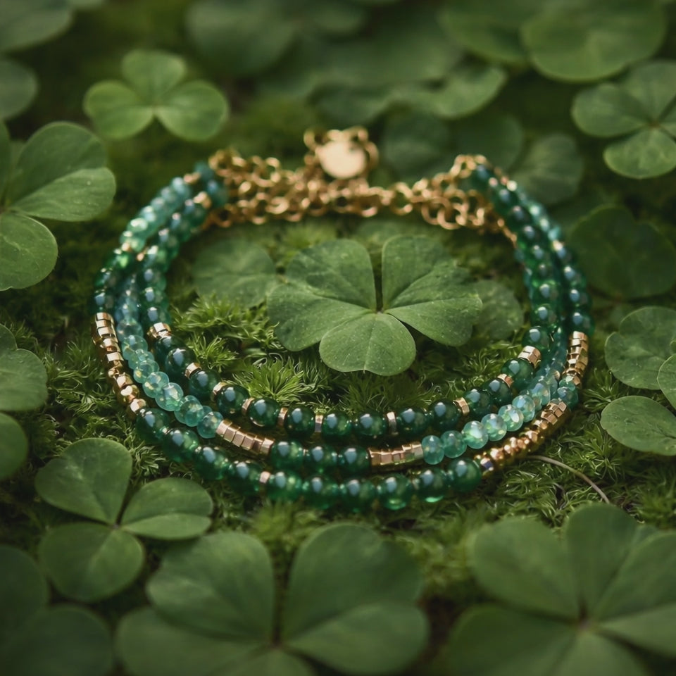 Bracelet Jade Verte & Hématite Dorée — Chaînette Acier Doré, Style Bohème Raffiné