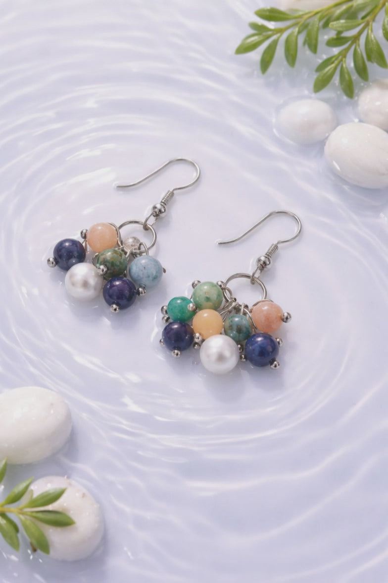 Boucles d'oreilles Azurite, Pierre de Soleil et Aventurine Bleue — Trio de pierres naturelles