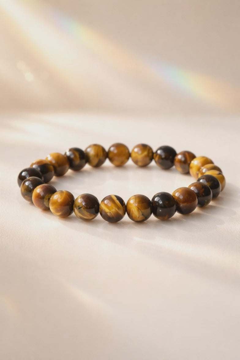 Bracelet Œil de Tigre 8mm — Confiance, Protection & Énergie Positive, Fil Élastique