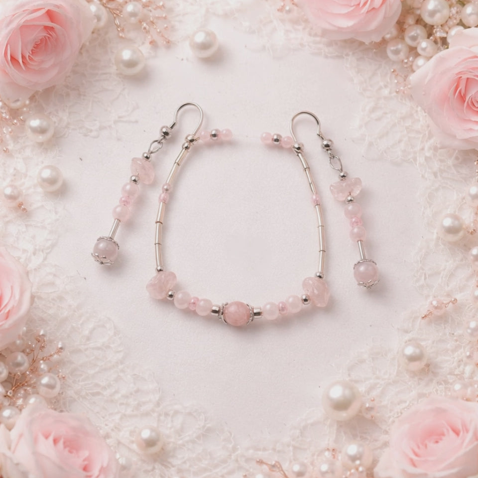 Parure Quartz Rose et Perles.